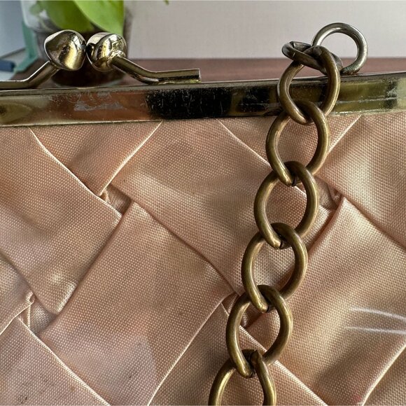 Vintage 1950s Woven Satin Handbag With Vinyl Overlay Chain Handle Gold - Picture 14 of 14